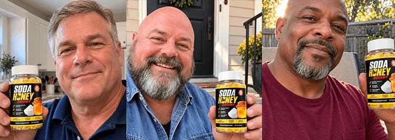 User-supplied photos of four people holding Soda Honey BOOST